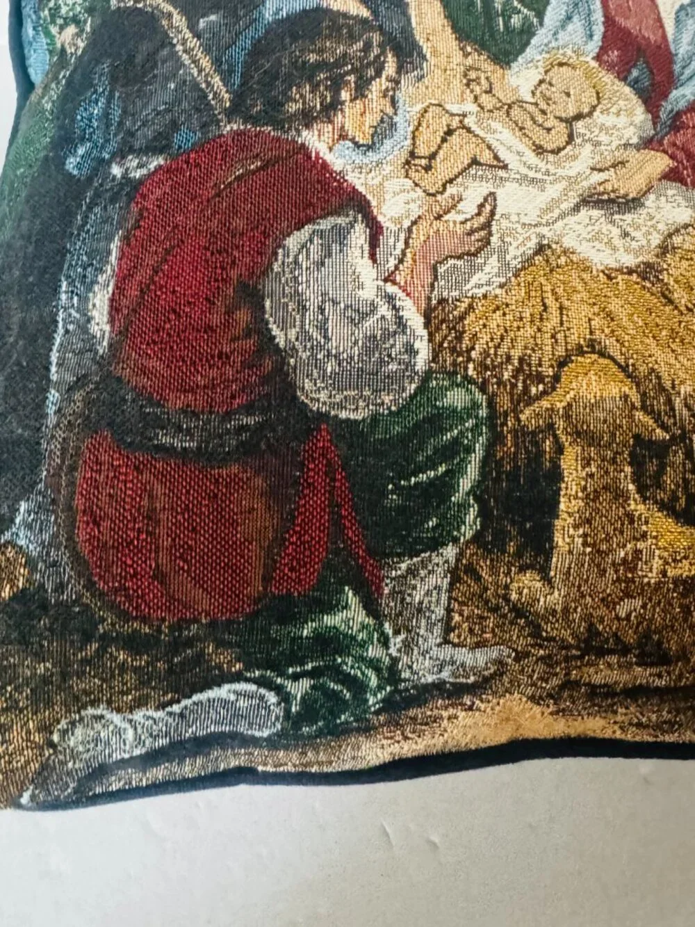 Sue Allison Nativity Scene Christmas Tapestry Throw Pillow 16x16